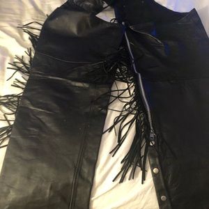 Leather fringe chaps